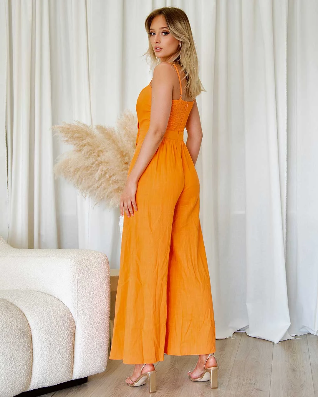 Belinda Linen Jumpsuit - Orange 4 Belinda Linen Jumpsuit - Orange - Image 2