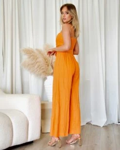 Belinda Linen Jumpsuit - Orange 15 Belinda Linen Jumpsuit - Orange -Curvy Charm Store Belinda Linen Jumpsuit Back Orange
