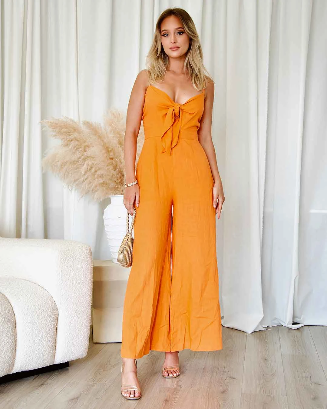 Belinda Linen Jumpsuit - Orange 6 Belinda Linen Jumpsuit - Orange - Image 4