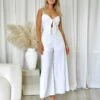 Belinda Linen Jumpsuit - White -Curvy Charm Store Belinda Linen Jumpsuit Front 1 White