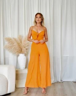 Belinda Linen Jumpsuit - Orange 16 Belinda Linen Jumpsuit - Orange -Curvy Charm Store Belinda Linen Jumpsuit Front 2 Orange