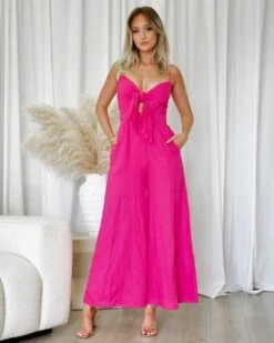 Belinda Linen Jumpsuit - Pink