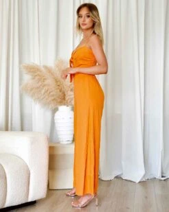 Belinda Linen Jumpsuit - Orange 19 Belinda Linen Jumpsuit - Orange -Curvy Charm Store Belinda Linen Jumpsuit Side 1 Orange