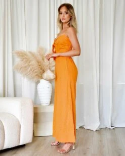Belinda Linen Jumpsuit - Orange 13 Belinda Linen Jumpsuit - Orange -Curvy Charm Store Belinda Linen Jumpsuit Side Orange