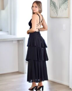 Bella Layered Chiffon Maxi Dress - Black -Curvy Charm Store Bella.black3