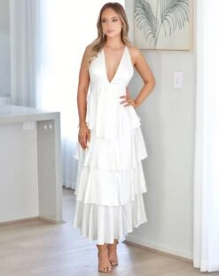 Bella Layered Satin Maxi Dress - Ivory 10 Bella Layered Satin Maxi Dress - Ivory -Curvy Charm Store Bella.satin .ivory4