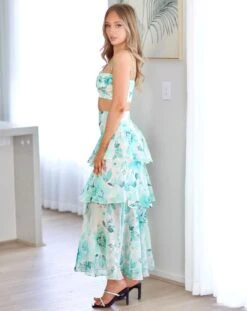 Bella Layered Chiffon Maxi Skirt - Green Floral -Curvy Charm Store Bellatop.sk .green2