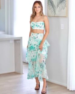 Bella Layered Chiffon Maxi Top - Green Floral -Curvy Charm Store Bellatop.sk .green8