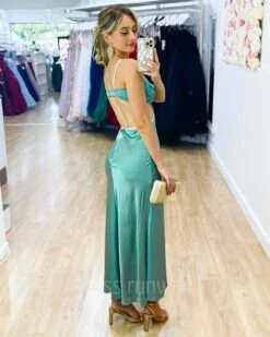 Billie Satin Midi Dress - Sage -Curvy Charm Store Billie Satin Midi Dress Side Back Sage