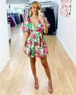 Blanca Mini Dress -White Floral Print -Curvy Charm Store Blanca Mini Dress Front 1 White Floral Print