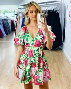 Blanca Mini Dress -White Floral Print