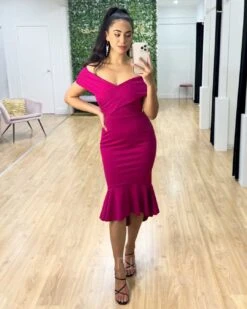 Brienne Midi Dress - Fuchsia -Curvy Charm Store Brienne Midi Dress Fuchsia 1