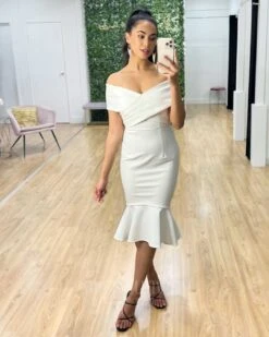 Brienne Midi Dress - White -Curvy Charm Store Brienne Midi Dress White 3