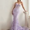 Mia Corset Butterfly Print Gown - Lavender -Curvy Charm Store CB099.lavender