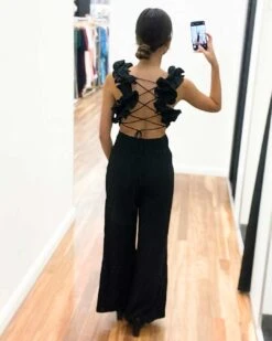 Camila Jumpsuit - Black -Curvy Charm Store Camila Ruffle Jumpsuit Back Black