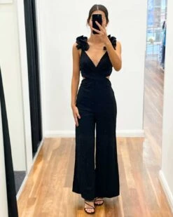 Camila Jumpsuit - Black -Curvy Charm Store Camila Ruffle Jumpsuit Front Black