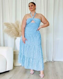 Camille Maxi Dress - Blue -Curvy Charm Store Camille Maxi Dress Front 2 Blue