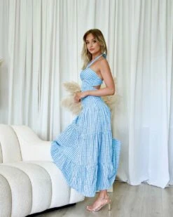 Camille Maxi Dress - Blue -Curvy Charm Store Camille Maxi Dress Side 1 Blue