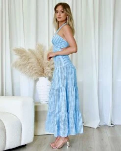 Camille Maxi Dress - Blue -Curvy Charm Store Camille Maxi Dress Side Blue