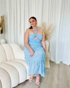 Camille Maxi Dress - Blue -Curvy Charm Store Camille Maxi Dress Sitting 1 Blue