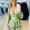 Carla Playsuit - Pistachio 1 Carla Playsuit - Pistachio -Curvy Charm Store Carla Playsuit Front Close Pistachio