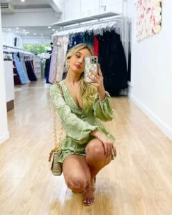 Carla Playsuit - Pistachio -Curvy Charm Store Carla Playsuit Squatting 1 Pistachio