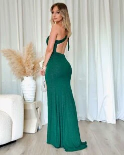 Carmela Glitter Gown - Emerald -Curvy Charm Store Carmela Glitter Gown Back Emerald