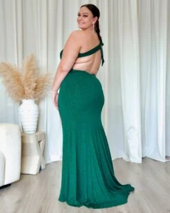 Carmela Glitter Gown - Emerald -Curvy Charm Store Carmela Glitter Gown Back Kiara Emerald