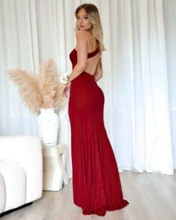 Carmela Glitter Gown - Ruby -Curvy Charm Store Carmela Glitter Gown Back Ruby