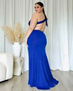 Carmela Glitter Gown - Cobalt -Curvy Charm Store Carmela Glitter Gown Kiara Front Cobalt