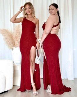 Carmela Glitter Gown - Ruby -Curvy Charm Store Carmela Glitter Gown Paige Kiara 1 Ruby