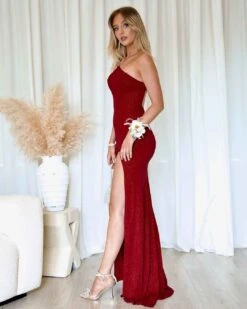 Carmela Glitter Gown - Ruby -Curvy Charm Store Carmela Glitter Gown Side 1 Ruby