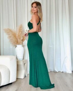 Carmela Glitter Gown - Emerald -Curvy Charm Store Carmela Glitter Gown Side Back Emerald