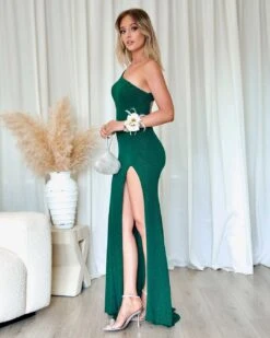 Carmela Glitter Gown - Emerald -Curvy Charm Store Carmela Glitter Gown Side Emerald