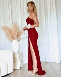 Carmela Glitter Gown - Ruby -Curvy Charm Store Carmela Glitter Gown Side Ruby