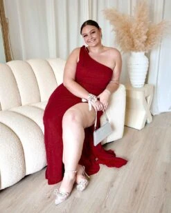 Carmela Glitter Gown - Ruby -Curvy Charm Store Carmela Glitter Gown Sitting Kiara Ruby