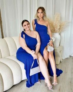 Carmela Glitter Gown - Cobalt -Curvy Charm Store Carmela Glitter Gown Sitting Paige Kiara Cobalt