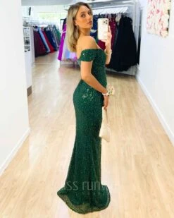 Carmen Sequin Gown - Forest 9 Carmen Sequin Gown - Forest -Curvy Charm Store Carmen Sequin Gown Green Back