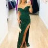Carmen Sequin Gown - Forest -Curvy Charm Store Carmen Sequin Gown Green Front1