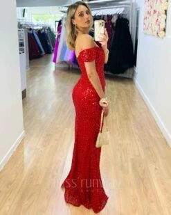 Carmen Sequin Gown - Red -Curvy Charm Store Carmen Sequin Gown Red Back1