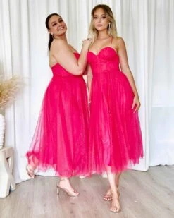 Carrie Glitter Midi Dress - Fuchsia -Curvy Charm Store Carrie Glitter Midi Dress Paige Kiara 1 Fuchsia