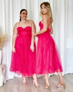 Carrie Glitter Midi Dress - Fuchsia -Curvy Charm Store Carrie Glitter Midi Dress Paige Kiara 2 Fuchsia