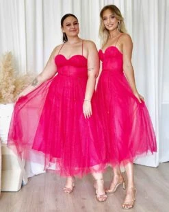 Carrie Glitter Midi Dress - Fuchsia -Curvy Charm Store Carrie Glitter Midi Dress Paige Kiara Fuchsia