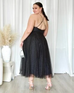 Carrie Glitter Midi Dress - Black 15 Carrie Glitter Midi Dress - Black -Curvy Charm Store CarrieGlitterTulleDressBlackKiaraBack