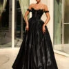 Celia Off Shoulder Corset Ball Gown - Black -Curvy Charm Store Celia.black .front