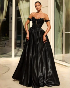 Celia Off Shoulder Corset Ball Gown - Black