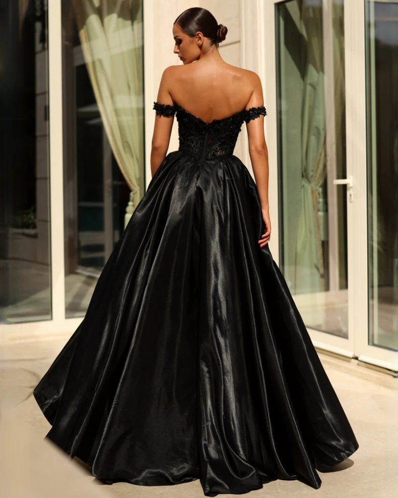 Celia Off Shoulder Corset Ball Gown - Black 4 Celia Off Shoulder Corset Ball Gown - Black - Image 2