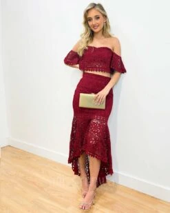 Celine Lace Set - Wine -Curvy Charm Store Celine Lace Set Wine 3