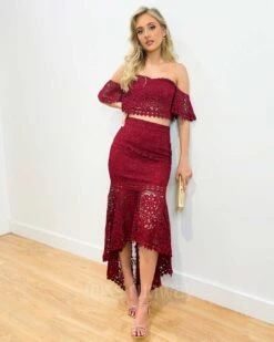 Celine Lace Set - Wine -Curvy Charm Store Celine Lace Set Wine 7