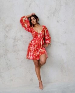 Chiara Chiffon Mini Dress - Orange Print 12 Chiara Chiffon Mini Dress - Orange Print -Curvy Charm Store Chiara Chiffon Mini Dress Front 1 Orange Print